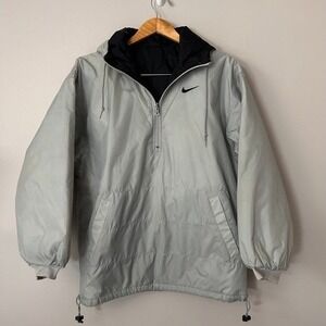 Nike Jacket Womens Small Gray‎ Reversible Anorak 1/4 Zip Hooded Vintage Y2K 90s